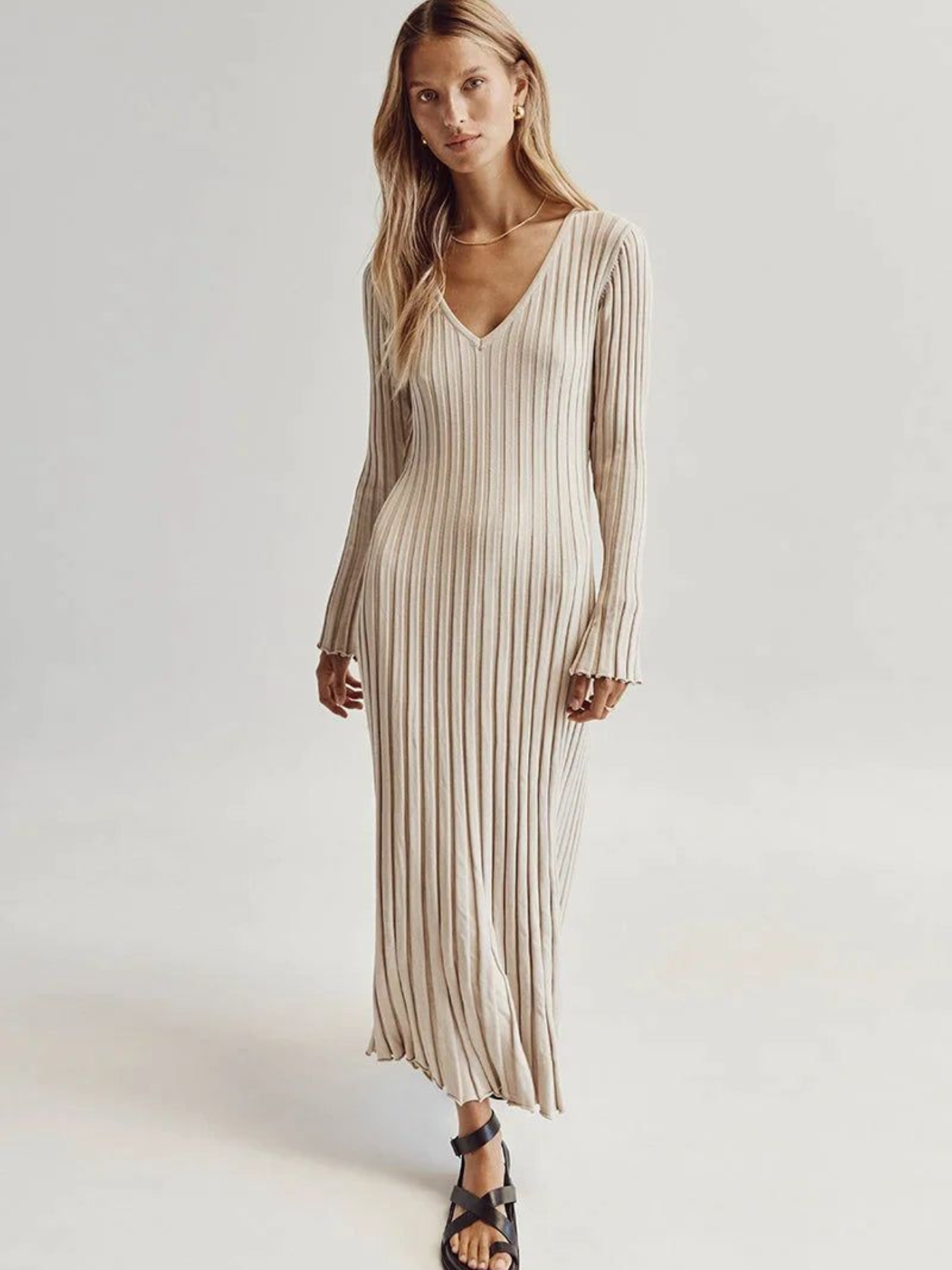 Robe Midi En Maille Col V Veneza