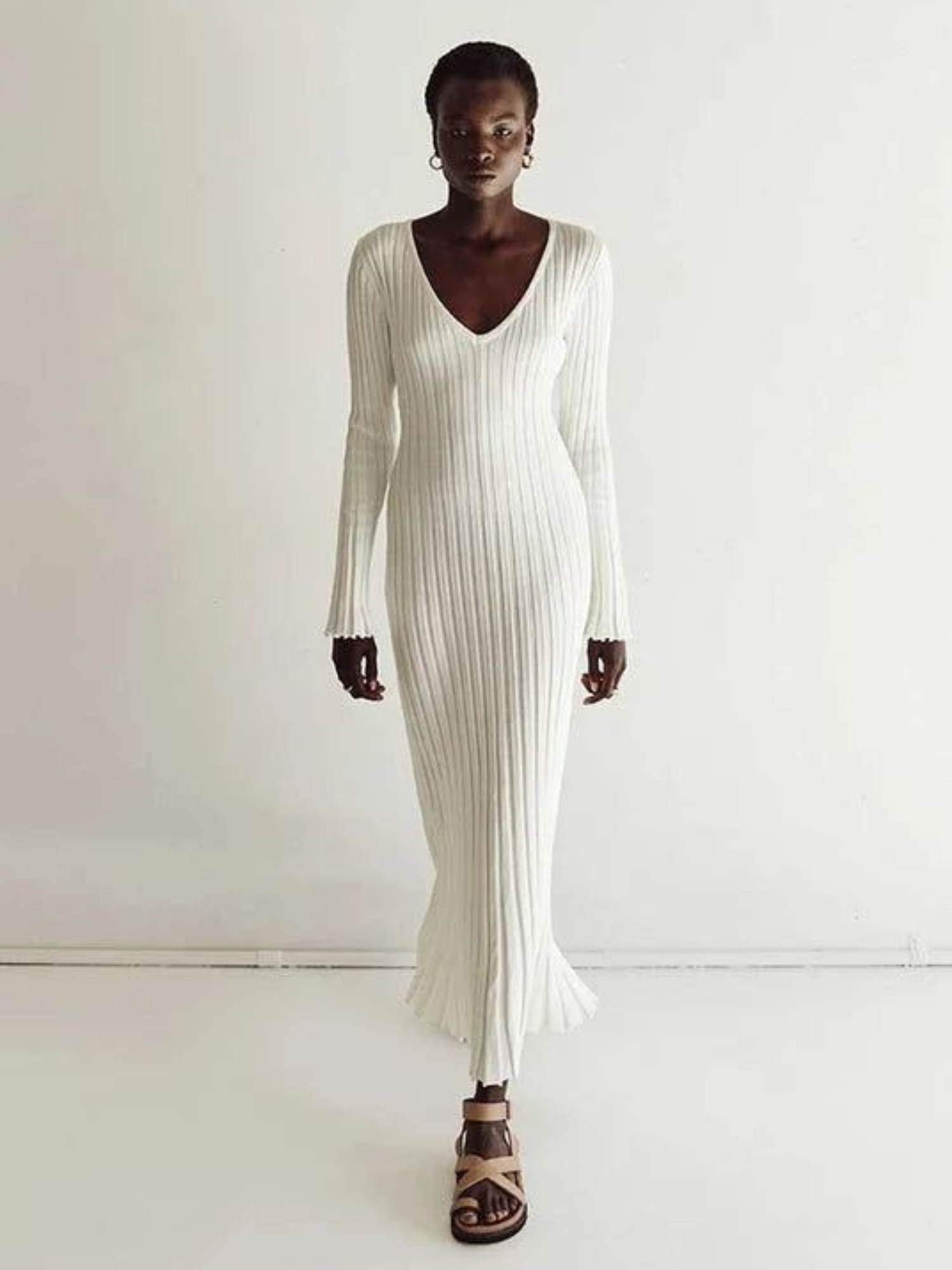 Robe Midi En Maille Col V Veneza