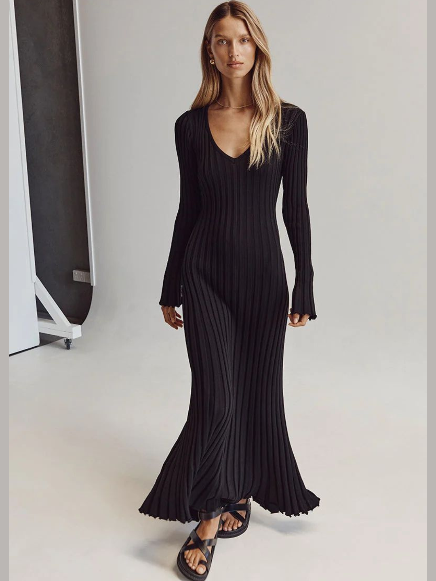 Robe Midi En Maille Col V Veneza