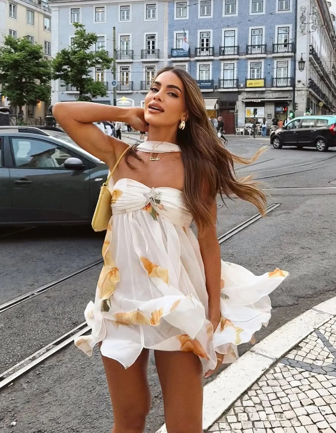 Robe Courte Imprimée Volantée Isabel