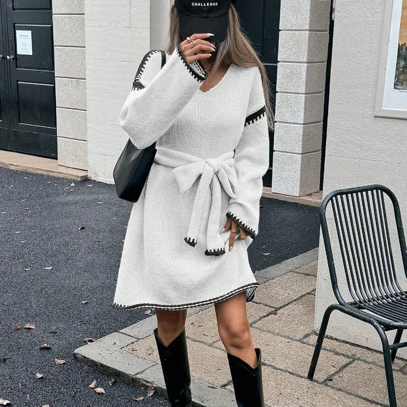 Robe Natalie – Courte, Manches Longues en Maille