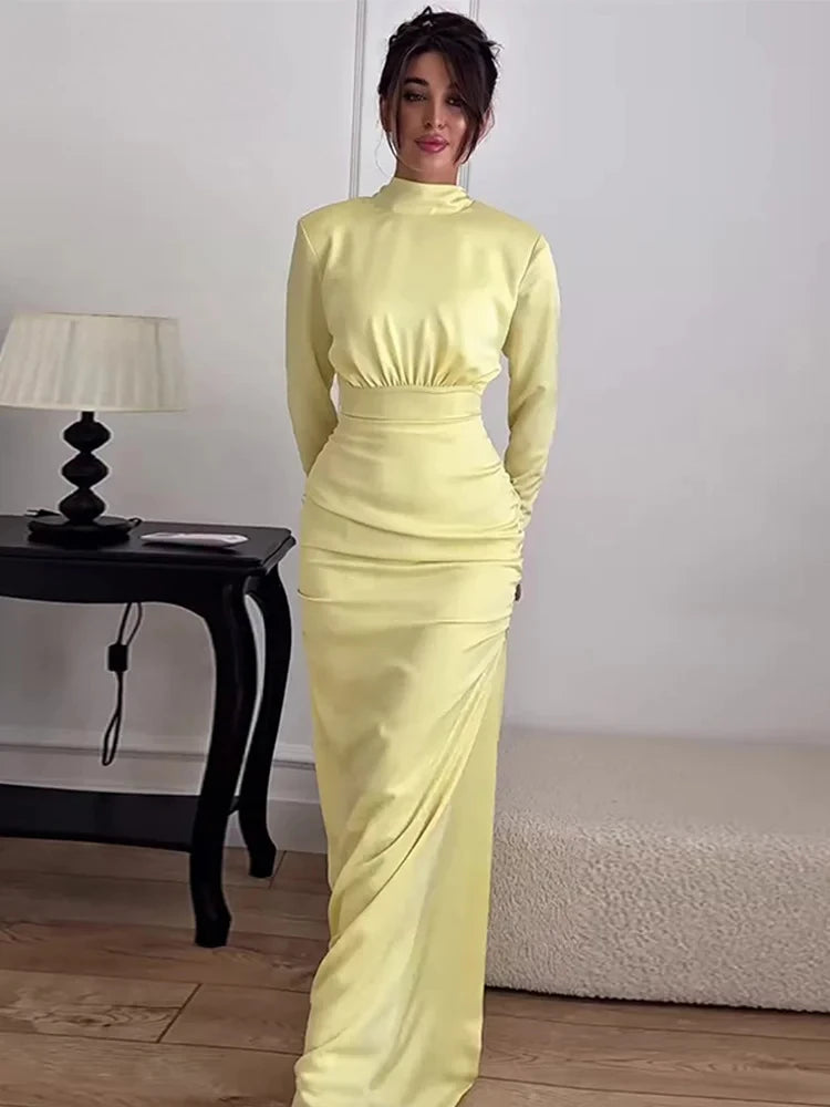 Robe Éléonore – Longue Jaune, Manches Longues