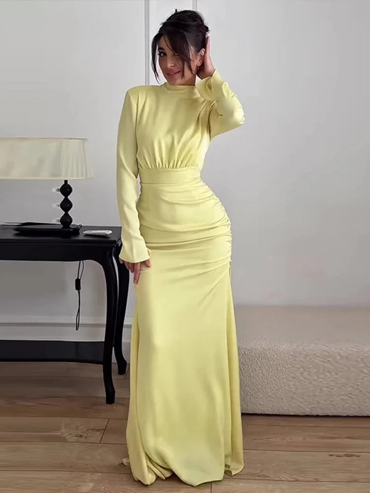 Robe Éléonore – Longue Jaune, Manches Longues