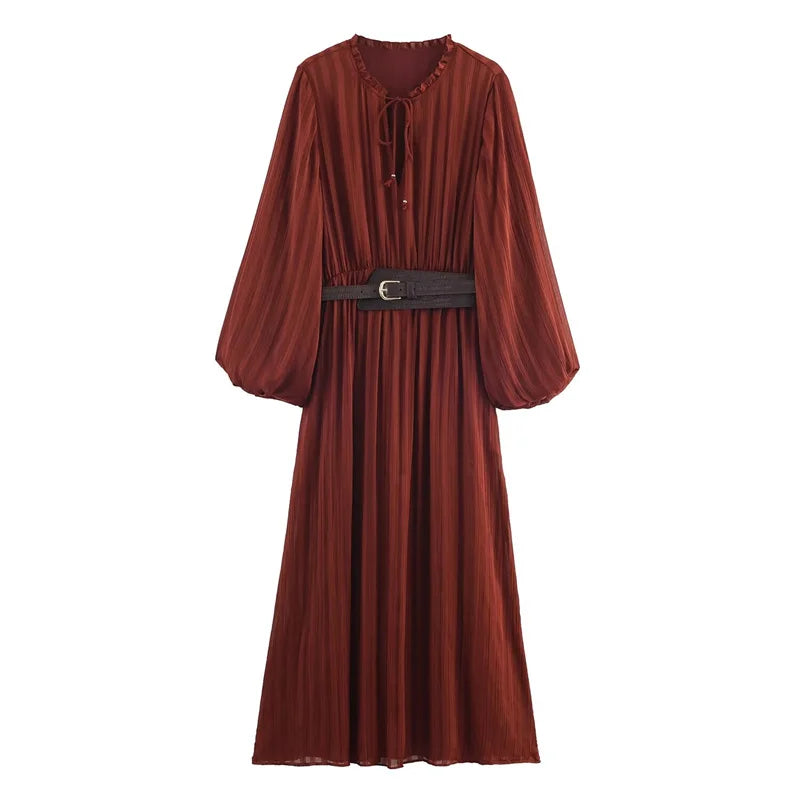 Robe à manches longues avec ceinture Yasmine