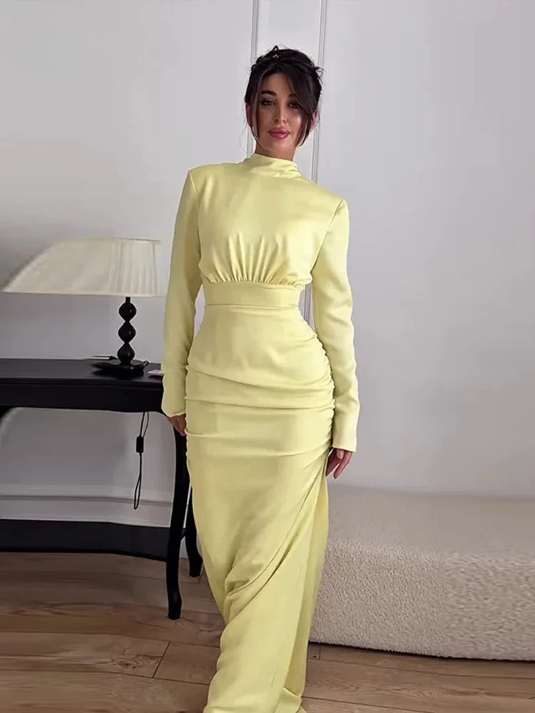 Robe Éléonore – Longue Jaune, Manches Longues