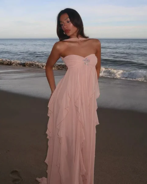 Robe Longue Bustier Volants Collins