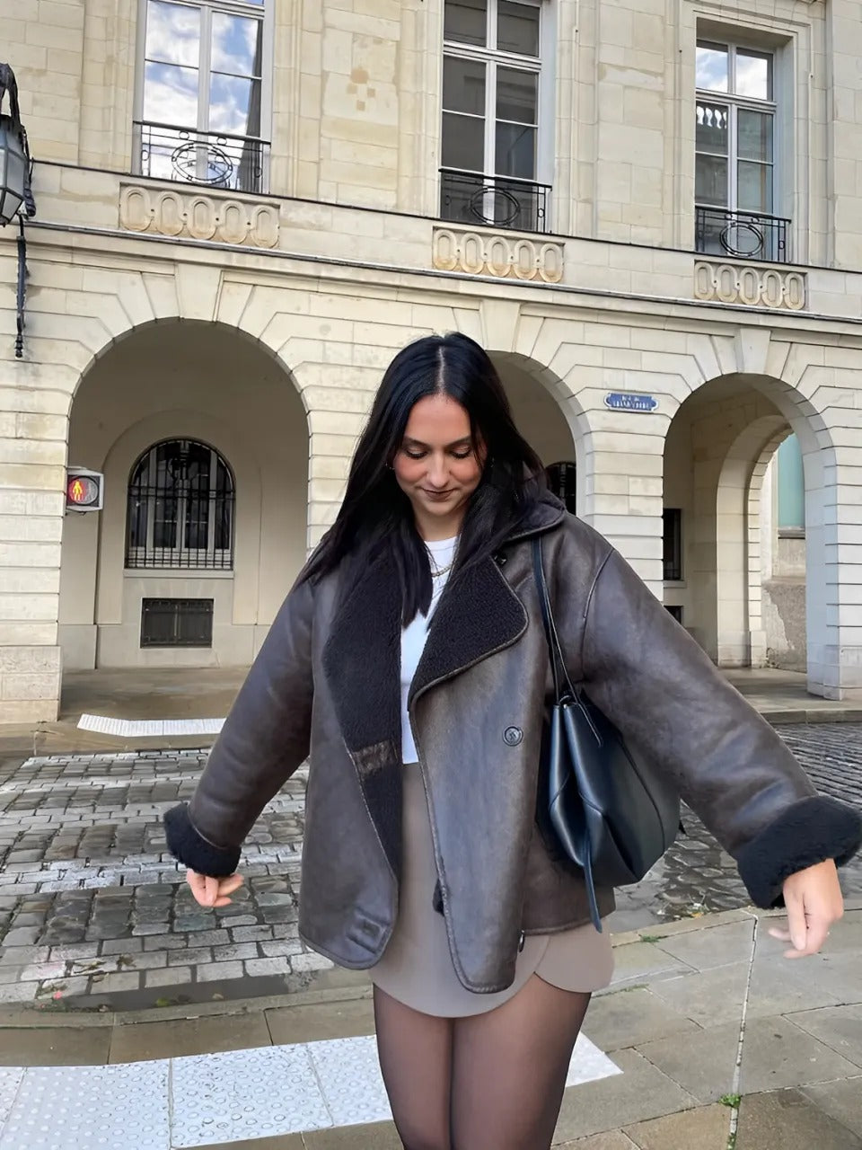 Veste en cuir à boutons Claire