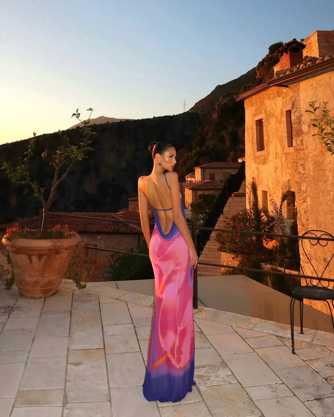 Robe Longue Dos Nu Imprimée Eulalia