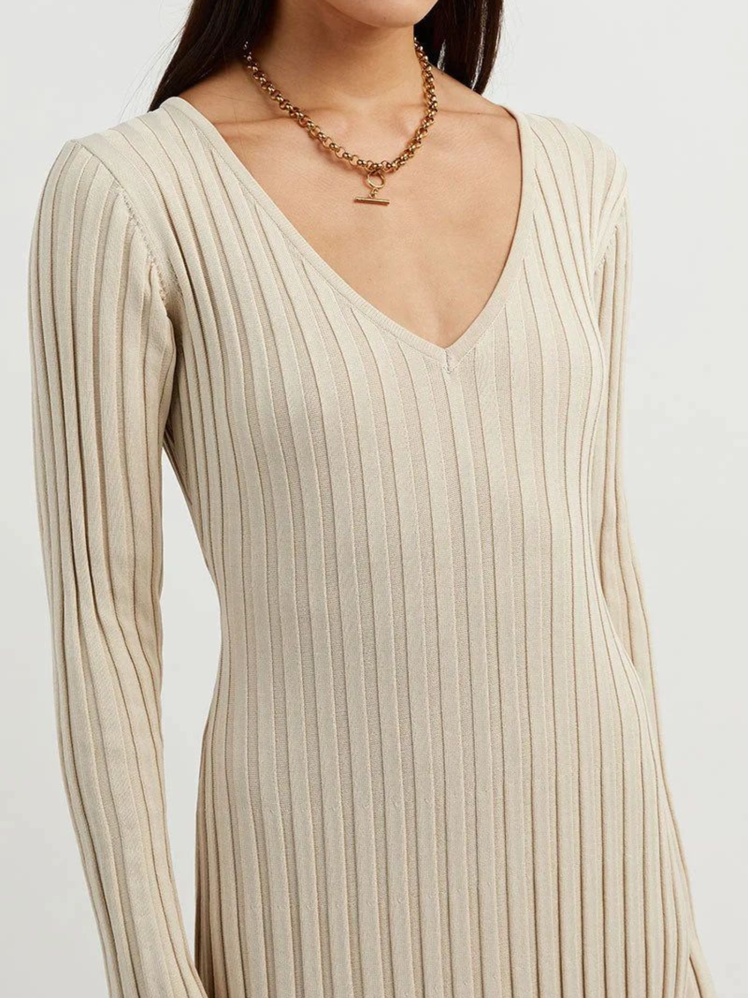 Robe Midi En Maille Col V Veneza
