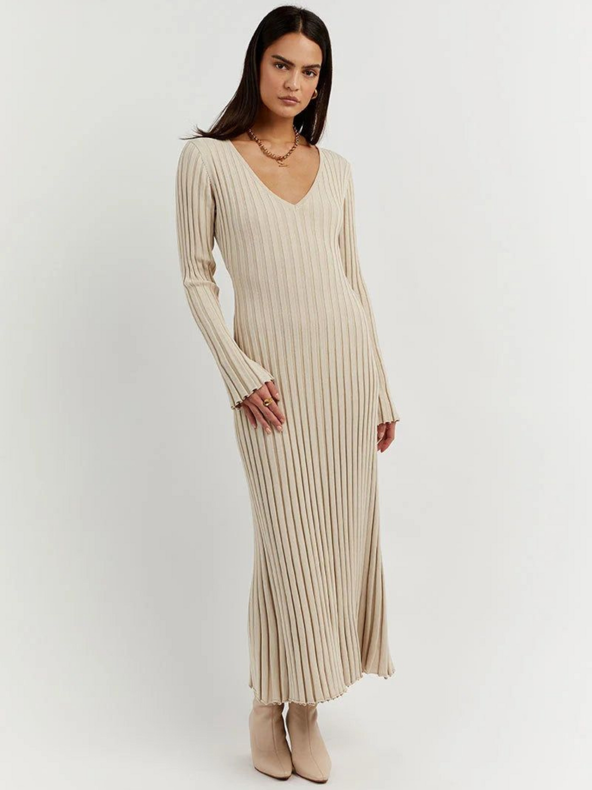 Robe Midi En Maille Col V Veneza