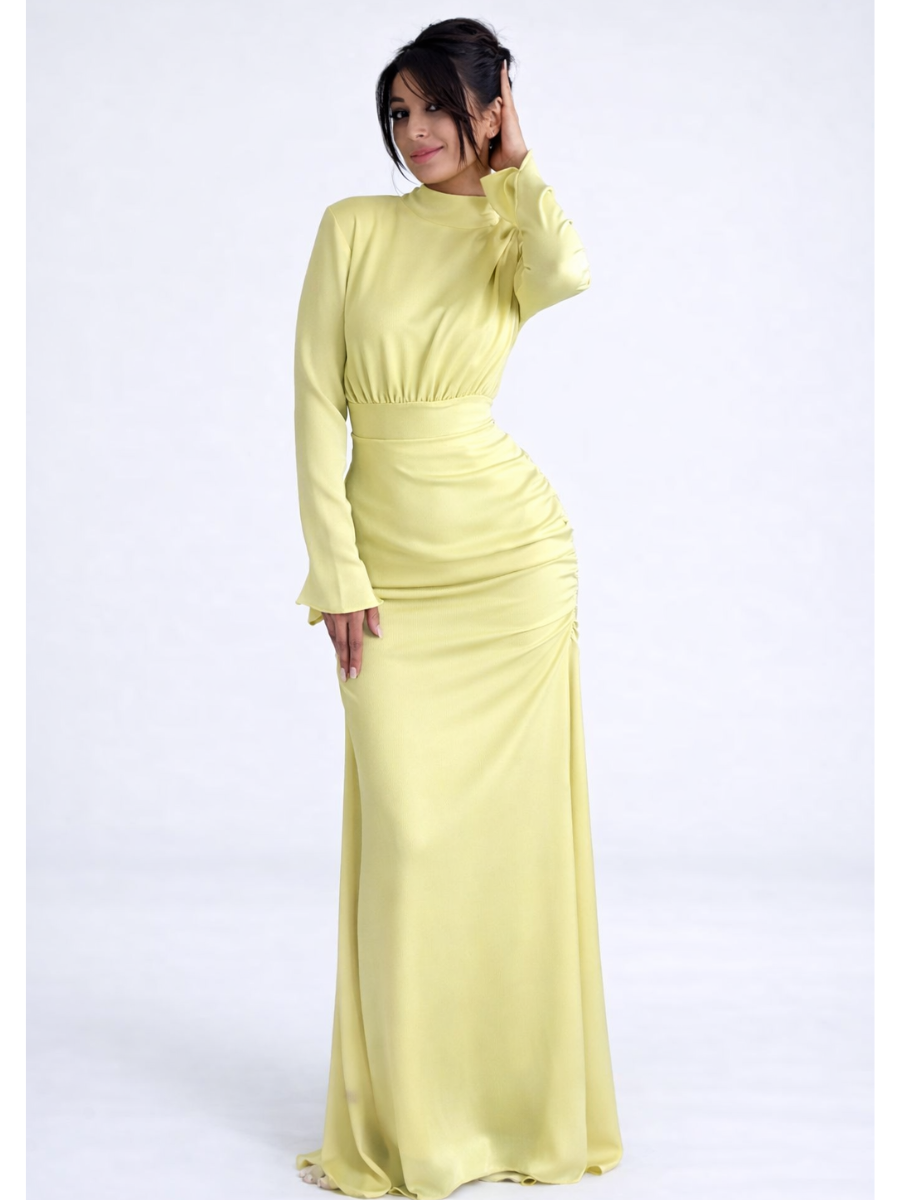Robe Éléonore – Longue Jaune, Manches Longues