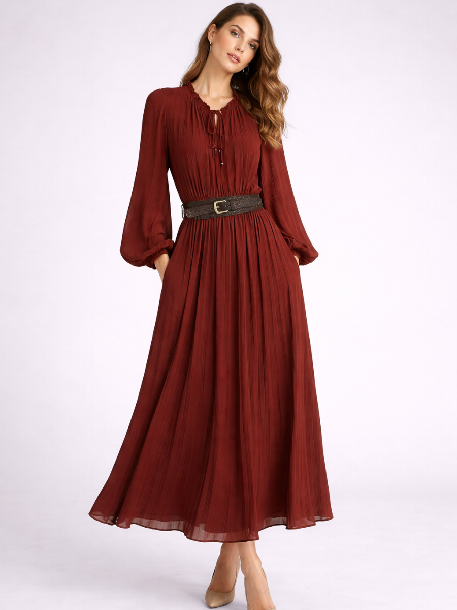 Robe à manches longues avec ceinture Yasmine
