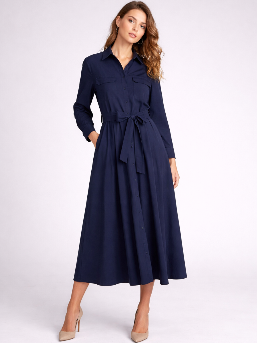 Robe chemise midi Sylvie à manches longues
