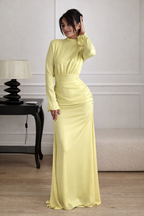 Robe Éléonore – Longue Jaune, Manches Longues