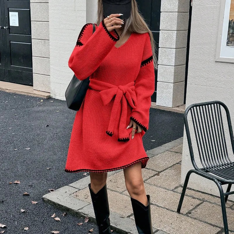 Robe Natalie – Courte, Manches Longues en Maille