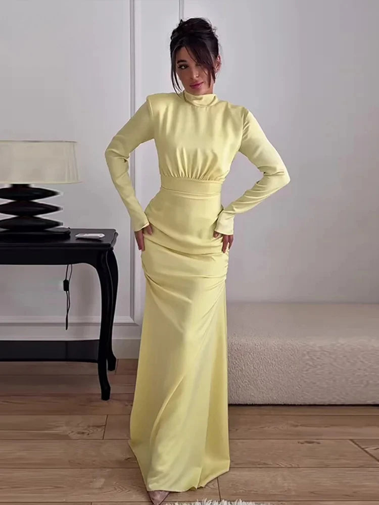 Robe Éléonore – Longue Jaune, Manches Longues