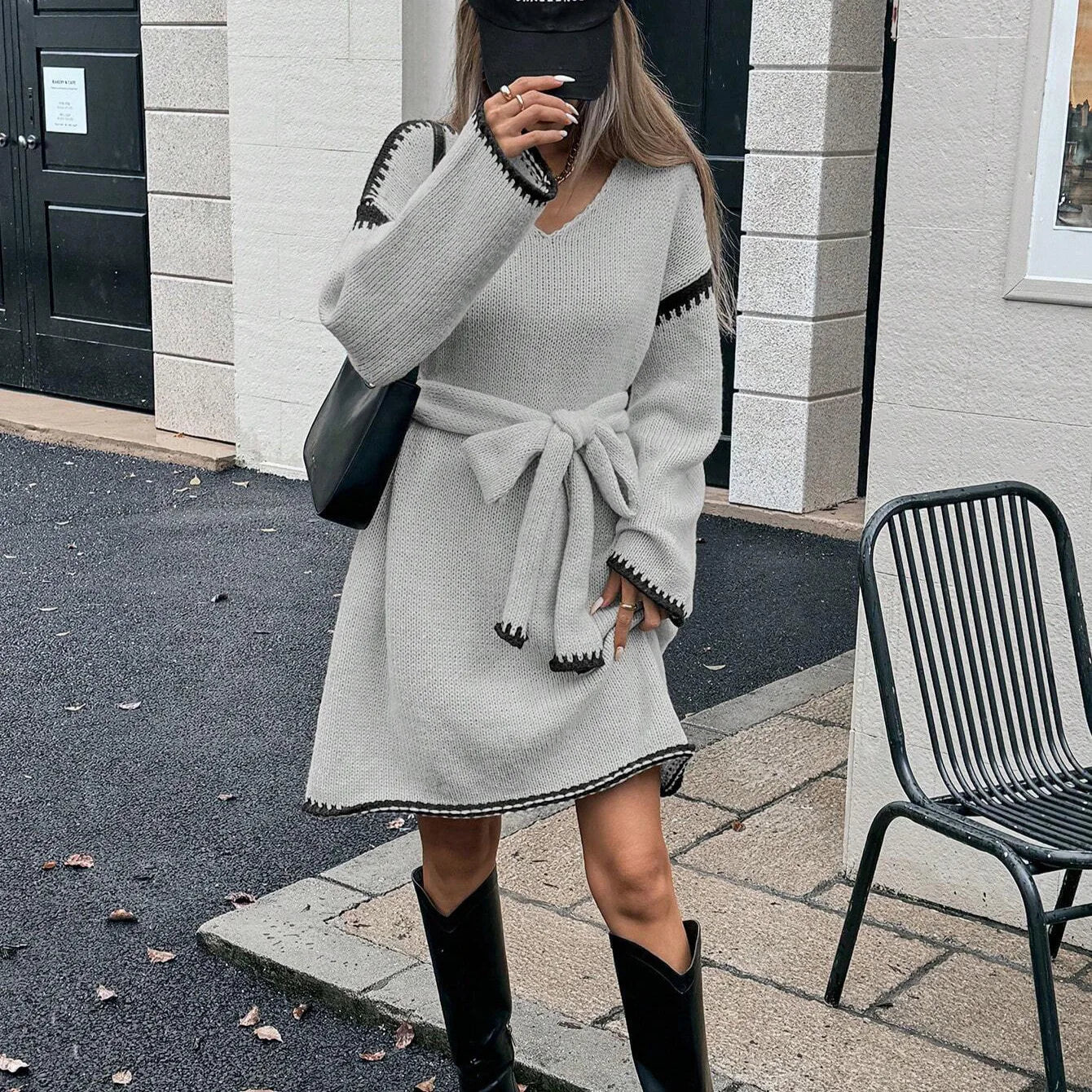 Robe Natalie – Courte, Manches Longues en Maille