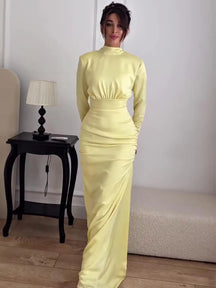 Robe Éléonore – Longue Jaune, Manches Longues