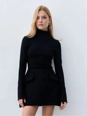 Robe Courte Col Roulé Manches Longues Paris