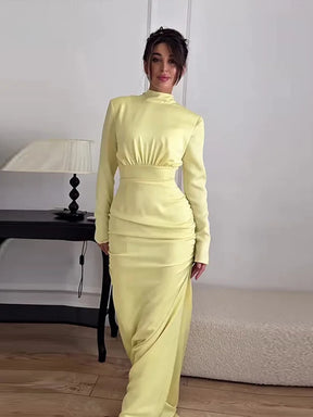 Robe Éléonore – Longue Jaune, Manches Longues