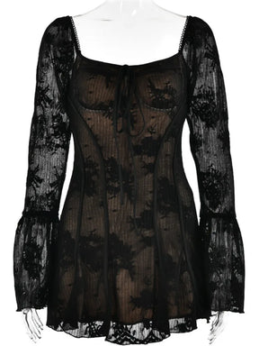 Robe Courte En Dentelle Manches Longues Nicoly