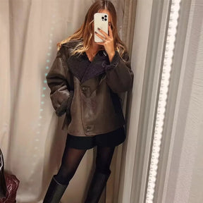 Veste en cuir à boutons Claire