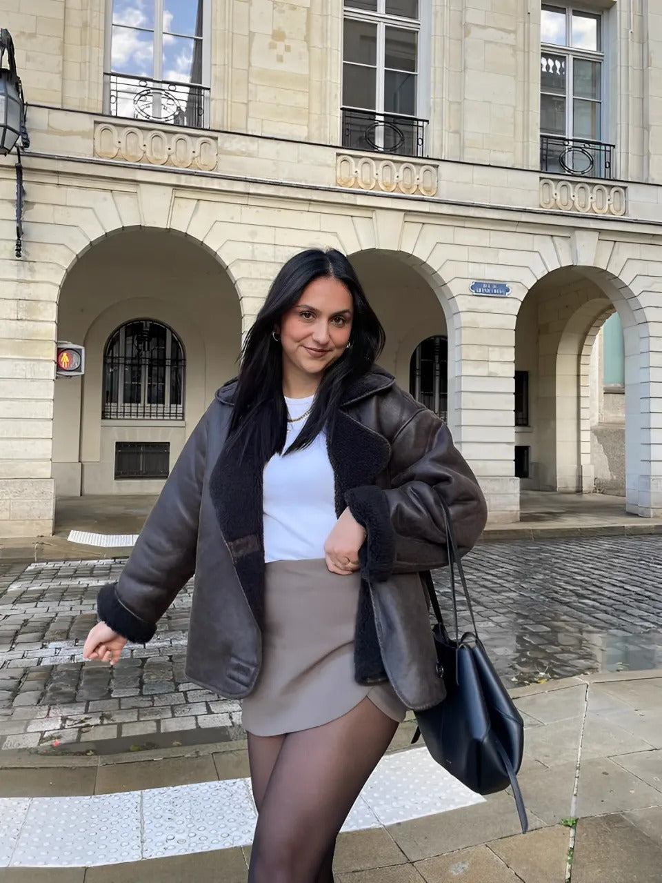 Veste en cuir à boutons Claire