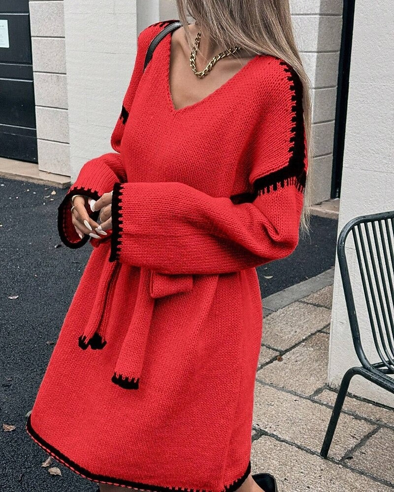 Robe Natalie – Courte, Manches Longues en Maille