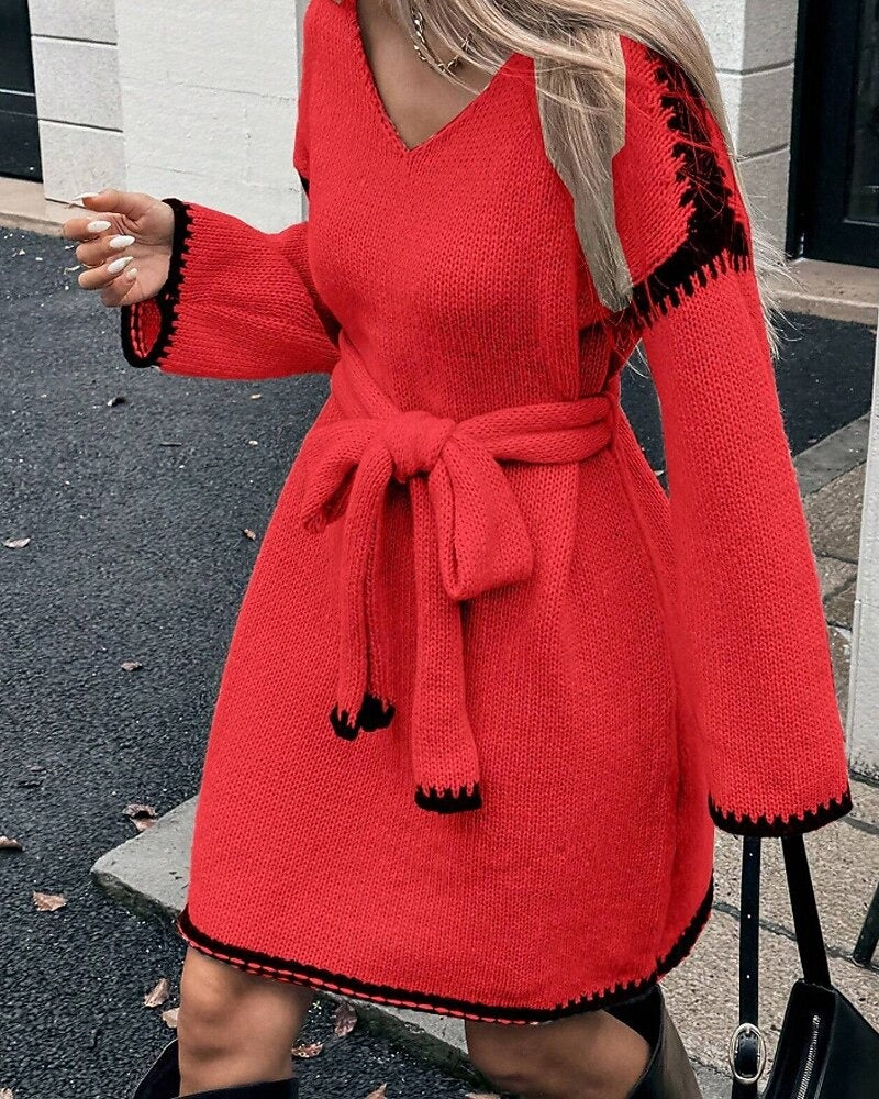 Robe Natalie – Courte, Manches Longues en Maille