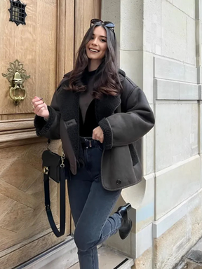 Veste en cuir à boutons Claire