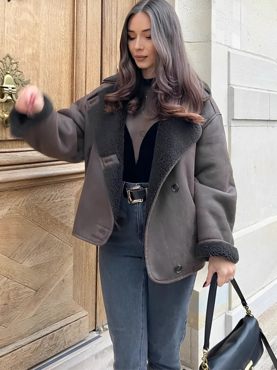 Veste en cuir à boutons Claire