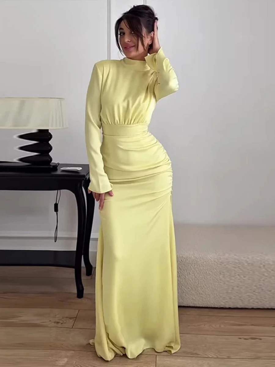 Robe Éléonore – Longue Jaune, Manches Longues